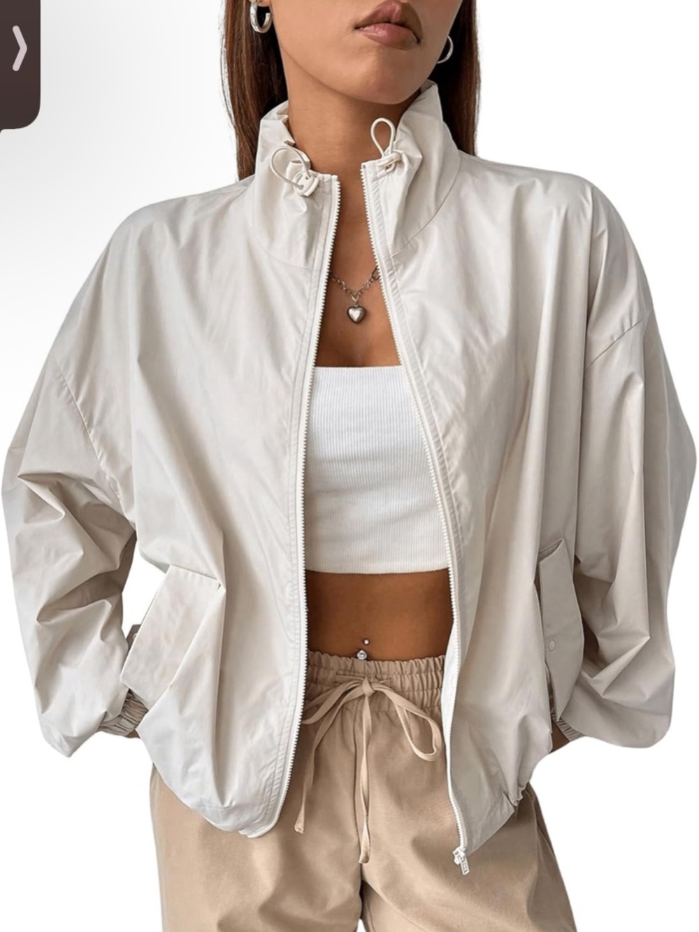 Cream Cloud Zip-Up Windbreaker Jacket | Oversized Neutral Cozy Chic 🤍✨